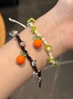 小清新橘子手链女小众百搭情侣