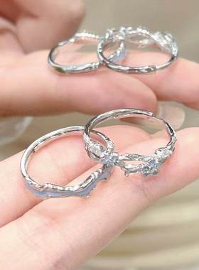 浪漫花枝情侣对戒荧光花语连理枝