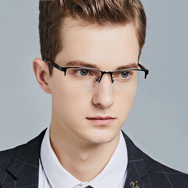 近视眼镜男款防蓝光抗辐射半框眼镜商务风平光镜可配度数超轻舒适