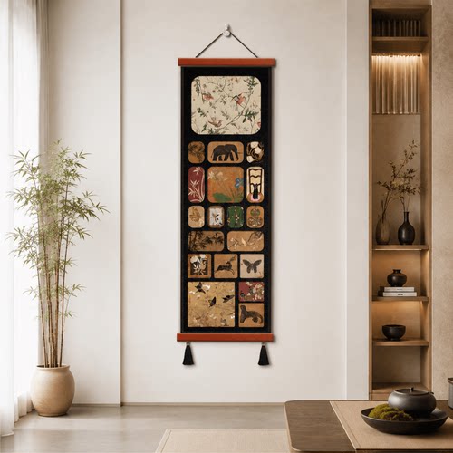 轻奢新中式雅致花鸟动物纹样装饰画客厅玄关走廊背景墙挂画家用款