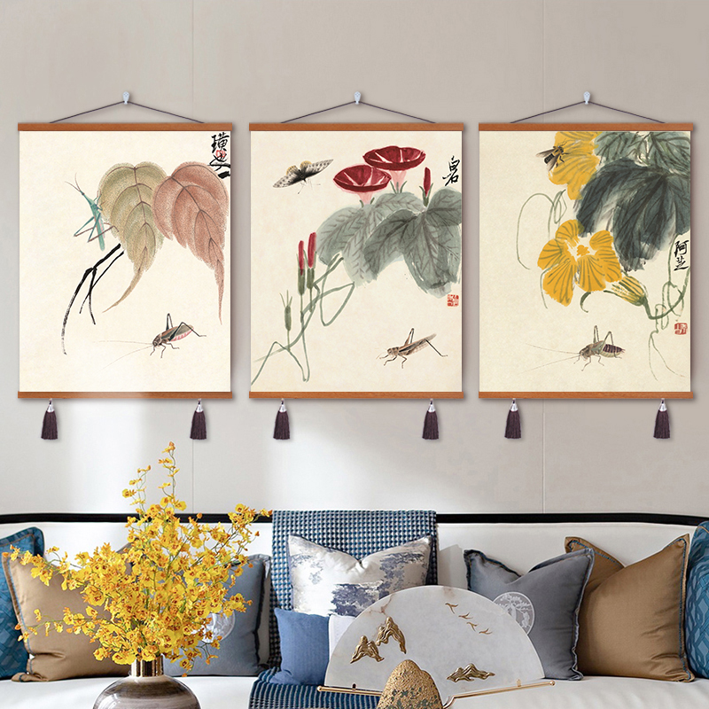 齐白石装饰画国画新中式客厅背景墙面挂画卧室饭厅餐厅水墨虾壁画,家居饰品,现代装饰画,淘宝优惠券,粉丝福利购,淘宝优惠卷