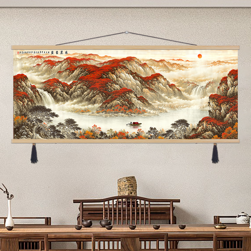 靠山图沙发背景墙装饰画山水画客厅挂画新中式办公室风景水墨国画