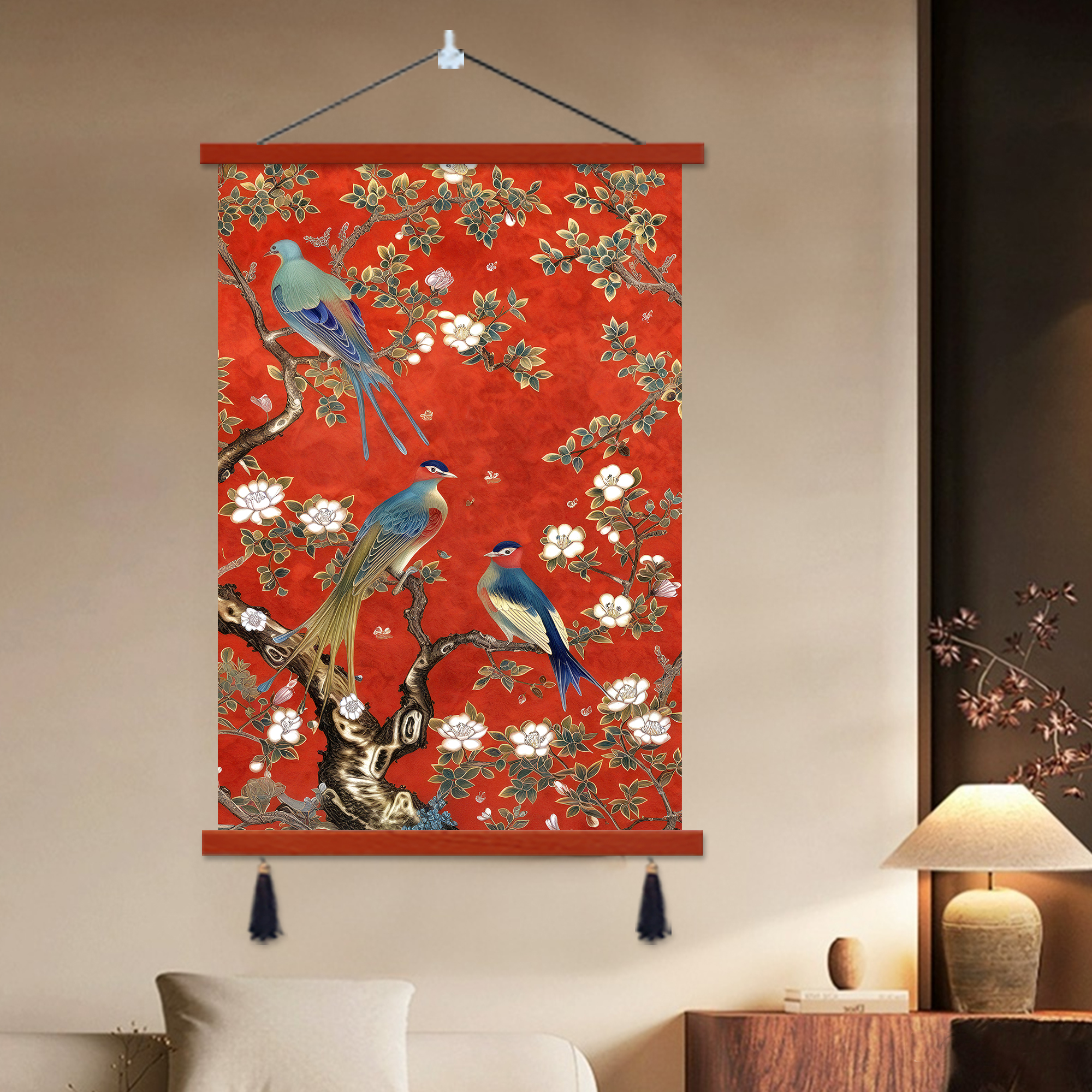 喜上枝头新中式花鸟挂画客厅沙发背景装饰画寓意好玄关入户小众画