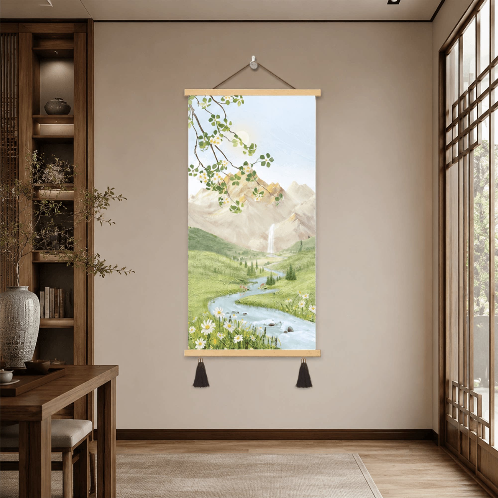 新中式山水装饰画客厅玄关挂画卧室餐厅背景墙壁画奶油风轻奢田园