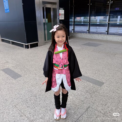 鬼灭之刃灶门祢豆子cos服儿童