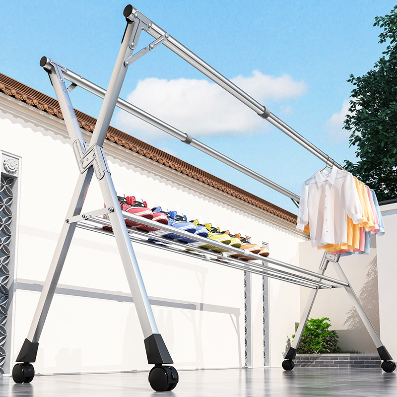 不锈钢晾衣架落地折叠室内阳台凉卧室家用婴儿伸缩杆式晒被子神器