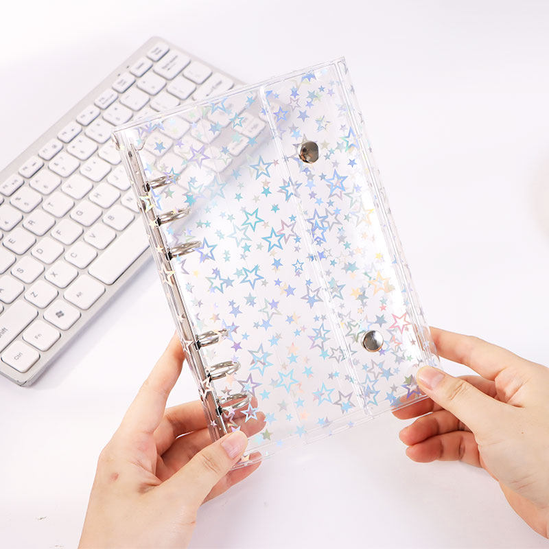 新品A6大容量透明PVC封面活页本外壳可拆卸活页金属夹追星手帐