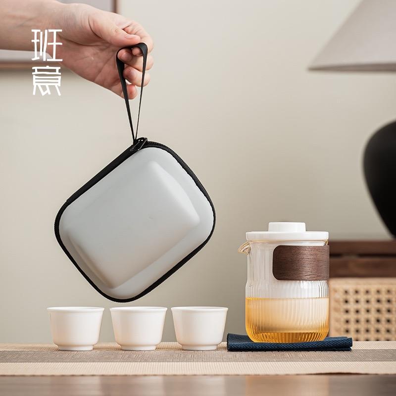 玻璃旅行茶具便携式快客杯个人专用随身包套装户外功夫茶杯泡茶壶