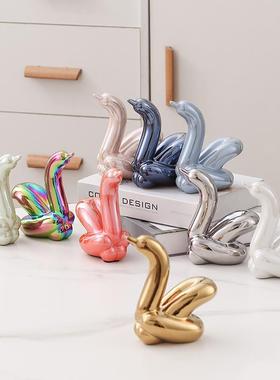网红电镀陶瓷气球狗天鹅24款金银粉兰橙紫红白色桌面装饰品摆件