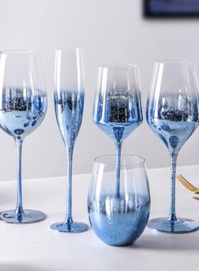 创意蓝色红酒杯高脚杯星空酒具套装起泡酒宴会香槟杯展厅装饰杯子