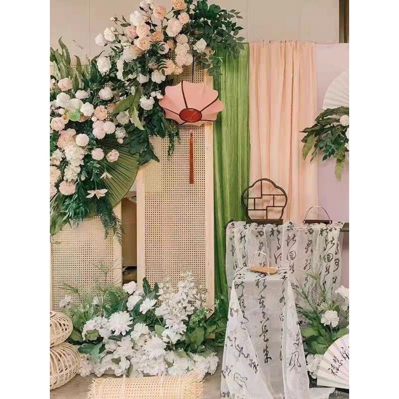 婚礼婚庆布置藤编屏风结婚宴周岁宴生日现场中式竹编网格木制道具