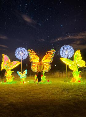 户外仿真发光蝴蝶玻璃钢雕塑园林景观花海造景网红打卡拍照大摆件