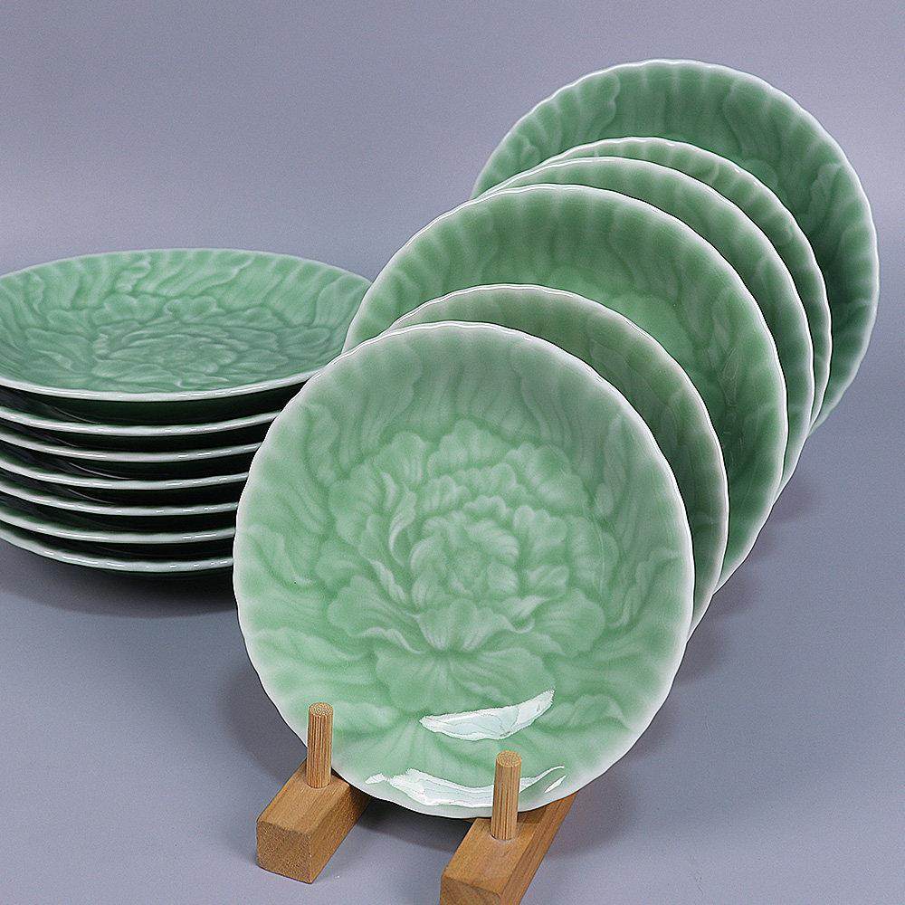 唐宫青瓷牡丹系列菜盘碟陶瓷盘子家用餐具酒店摆台水果盘菜碟盘子,餐饮具,盘,淘宝优惠券,粉丝福利购,淘宝优惠卷