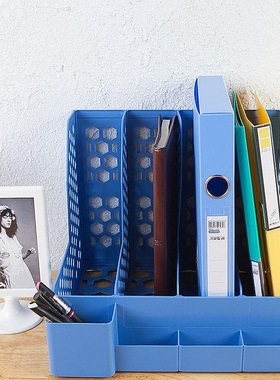 晨光ADM95292多功能文件架/文件栏 四联办公收纳桌面带笔筒文件框