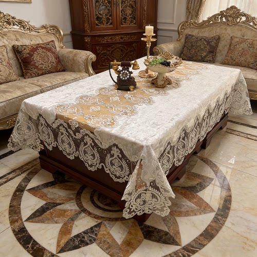 欧式伯爵白金丝绒蕾丝桌布