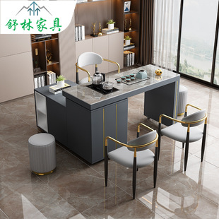 轻奢岩板茶桌椅组合办公室家用阳台茶台功夫泡茶桌烧水壶一体 意式