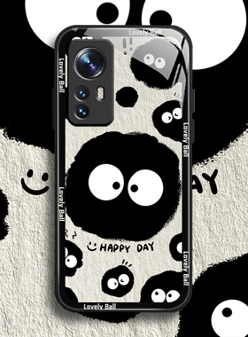 适用于小米12手机壳xm12pro黑煤球精灵十二x防摔miui12s卡通l2spro创意5G版玻璃可爱新款个性网红潮牌高级感