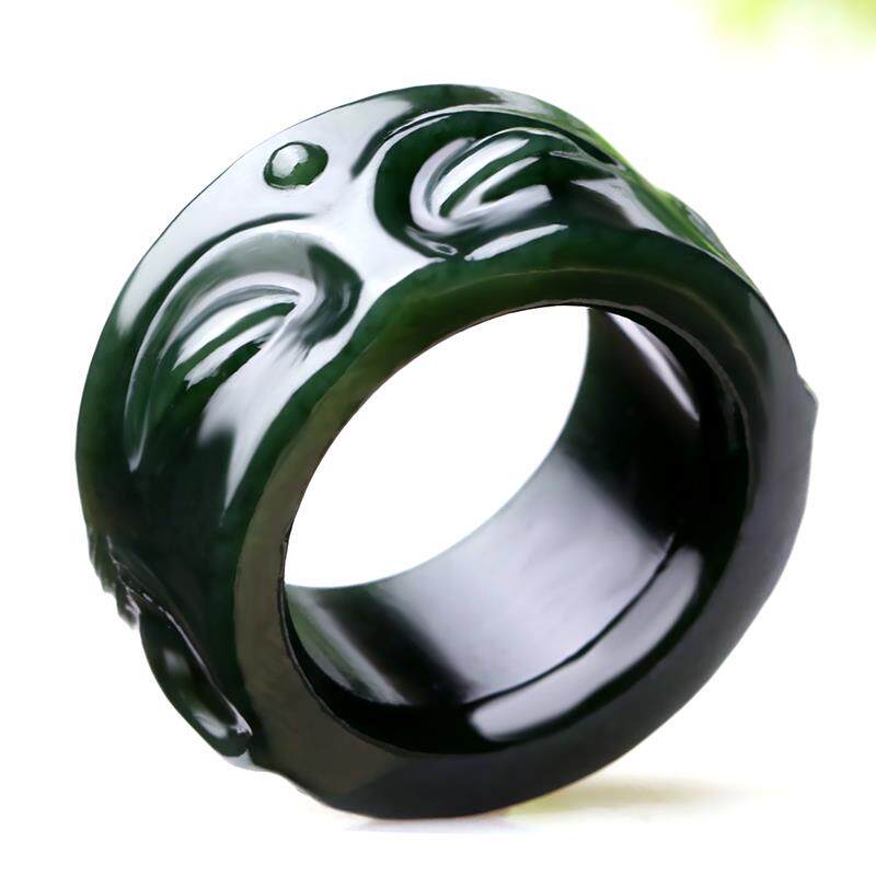 2026四通新疆和田玉扳指环天然青玉戒指男款玉石佛头大戒指佛脸佛