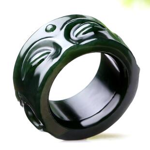 2026四通新疆和田玉扳指环天然青玉戒指男款玉石佛头大戒指佛脸佛