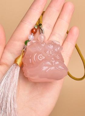 2026天然醒狮手把件藕粉阿富汗玉石醒狮粉透可爱狮子头国风