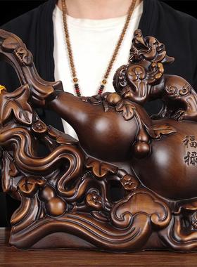 2026实木雕招财葫芦摆件木质中式貔貅祝寿礼品客厅玄关电视柜装饰