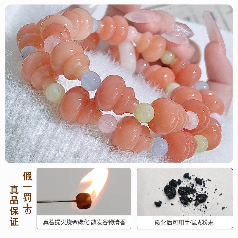 2026天然藕粉菩提根双圈盘玩葫芦手串女跑环文玩手持佛珠手链莲花