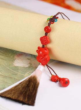 2026朱砂红砂招财猫流苏车挂男女款中国结招财挂件手机挂坠新中式