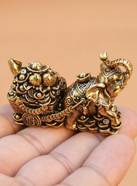 2026黄铜象拉大象招财元宝摆件聚宝盆铜象拉车客厅家居大号如意福