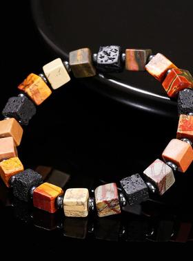 2026晶东珠宝 天然红松石黑火山石方块手链个性时尚ins风男女手饰