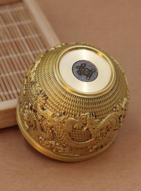 2026黄铜浮雕龙凤杯百福杯铜茶杯茶道摆件佛杯供水杯佛堂佛前菩萨
