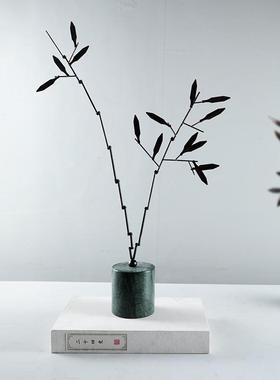 2026新中式现代创意大理石石竹摆件售楼处展厅书房博古架家居软装