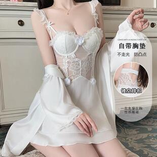 蜜糖少女性感纯欲蕾丝吊带睡衣女冰丝带胸垫镂空高级感家居服睡裙