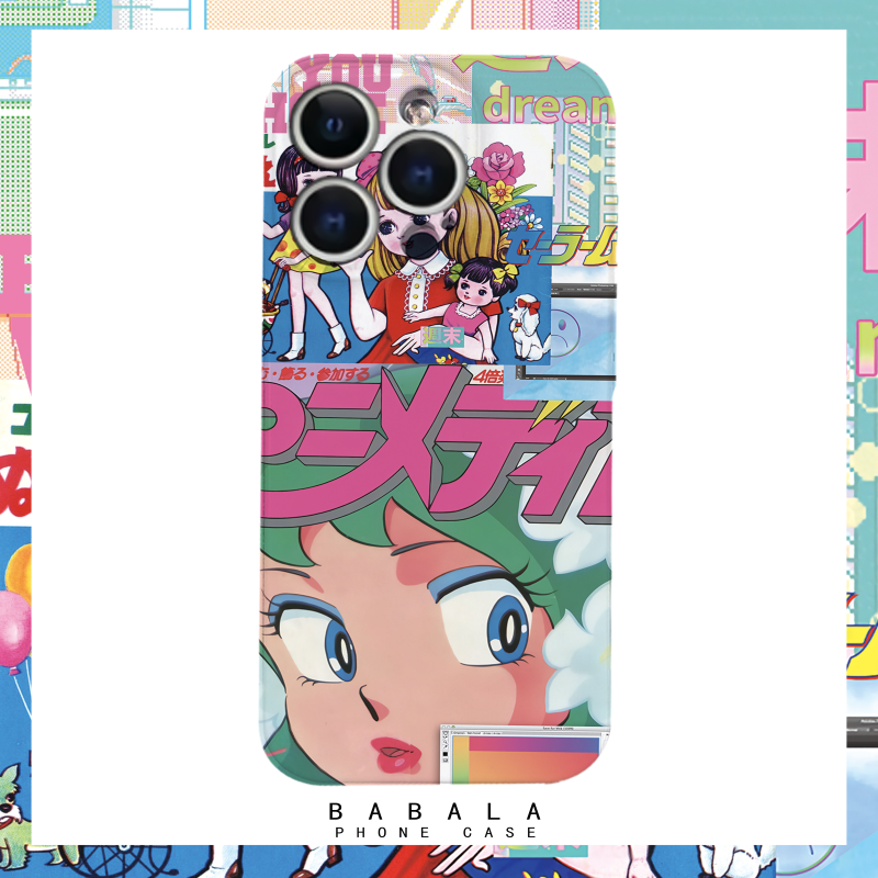 漫画少女ins风拼接绿色菲林二合一手机壳适用苹果17nova14华为p70mate60小米15opporeno14viv荣耀300iPhone16