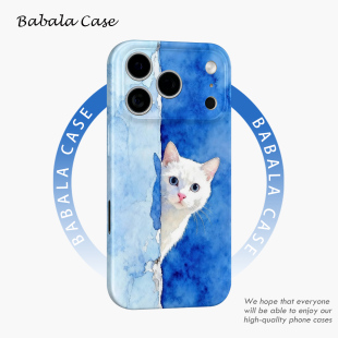 蓝色油画暗中观察猫菲林二合一手机壳适用苹果17nova14华为p70mate60小米15opporeno14vivo荣耀300iPhone16