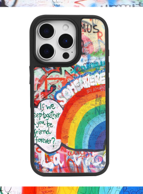 艺术油画彩虹涂鸦网红手机壳适用苹果iPhone16/15pro手机壳15plus光滑14promax黑框12pro文艺11玻璃1413pro