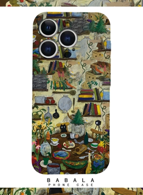 复古卡通猫猫与树人油画菲林二合一手机壳适用苹果17nova14华为p70mate60小米15opporeno14vi荣耀300iPhone16