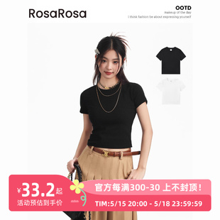 黑色百搭正肩圆领短袖 RosaRosa 基础款 显瘦上衣 2024夏季 T恤女修身