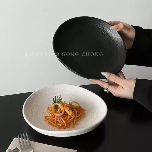 高级感纯色陶瓷盘家用盘子意面盘牛排盘特别好看西餐盘菜盘沙拉盘