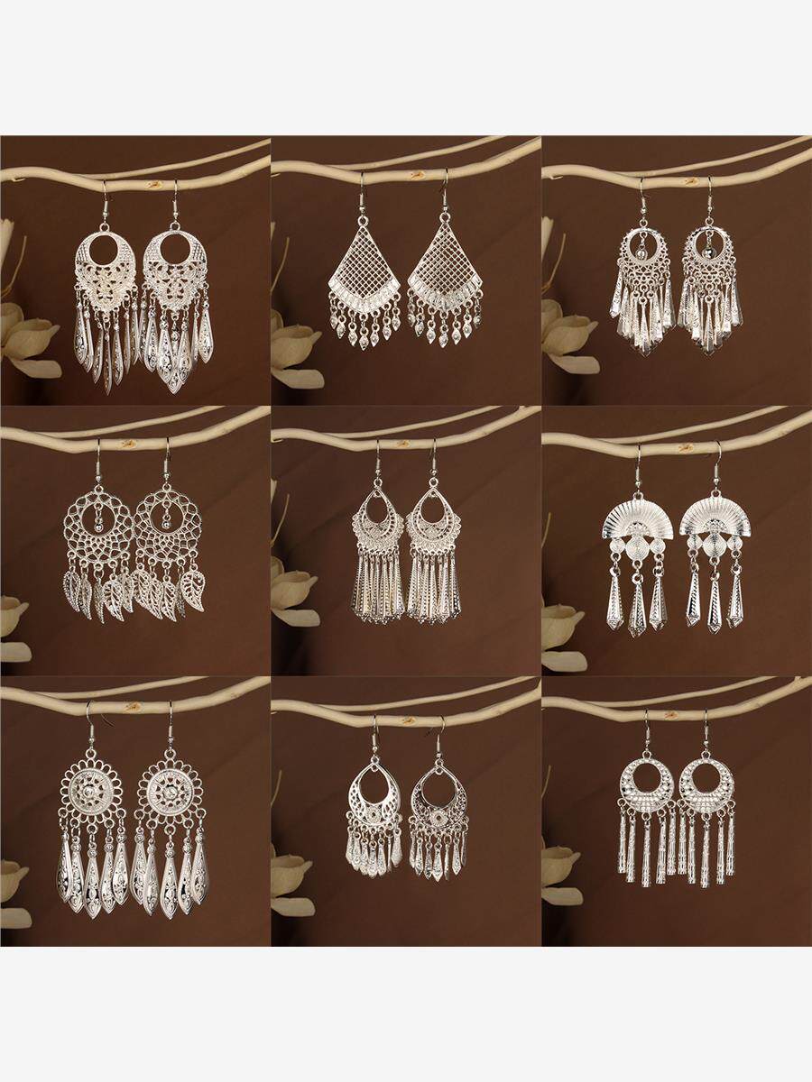 苗族银饰耳环少数民族旅游景点耳坠波西米亚长款树叶流苏耳饰