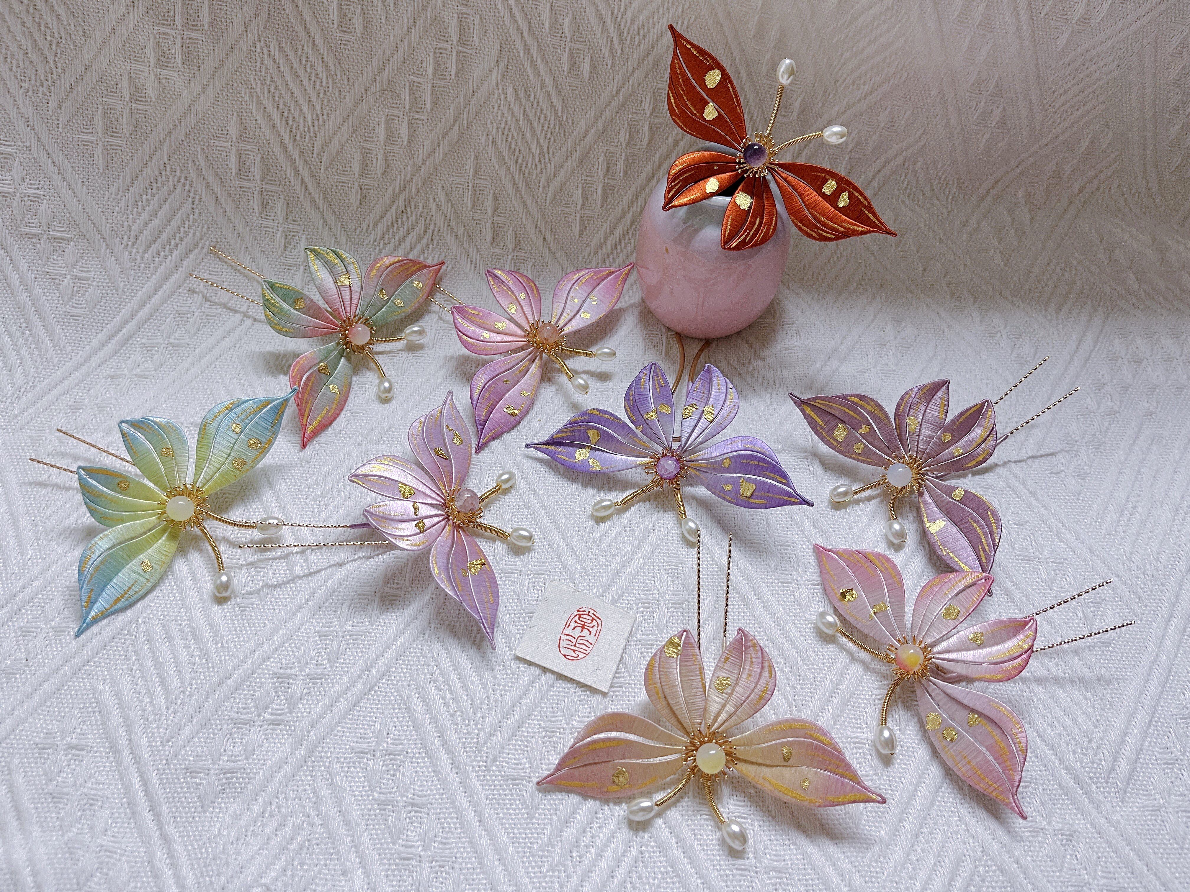 【蝶燕】棠花国风非遗缠花蚕丝粉色蝴蝶发簪旗袍汉服发饰