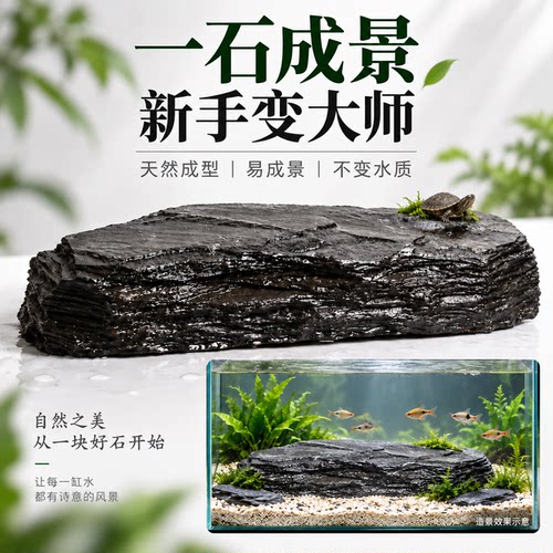 一石成景乌龟晒台溪流石鱼缸造景