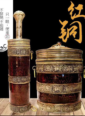 尼泊尔手工纯铜藏族酥油奶茶桶