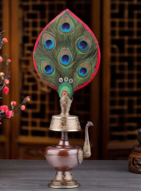 复古孔雀羽毛扇装饰摆件