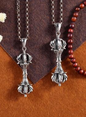 S925银复古五股四楞普巴金刚杵吊坠挂件民族风格银饰个性项坠项链