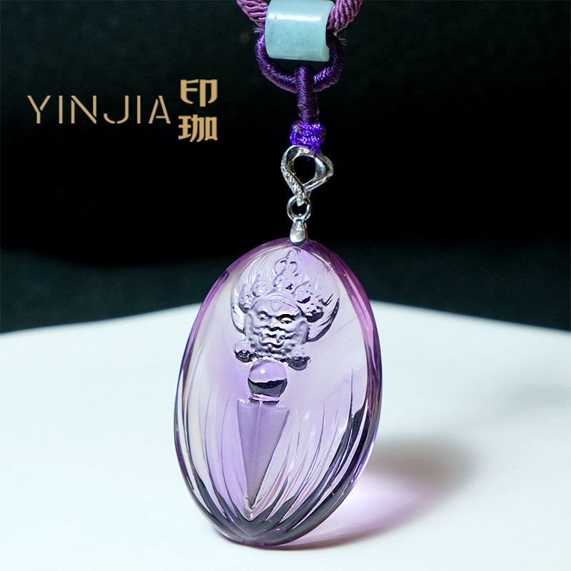 印珈天然紫白水晶普巴金刚橛挂件