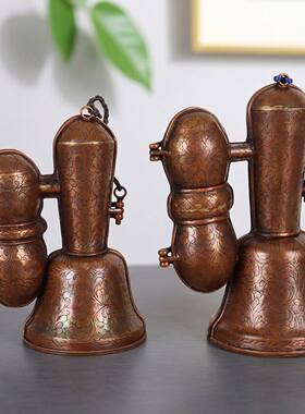 尼泊尔纯手工金刚铃杵套铜盒收纳盒紫铜雕花铃铛包装外盒保护套