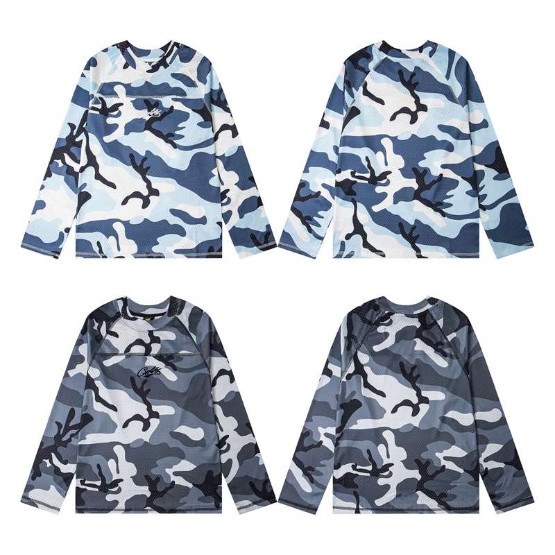 Corteiz恶魔岛字母刺绣迷彩休闲宽松男女情侣运动网眼速干长袖T恤