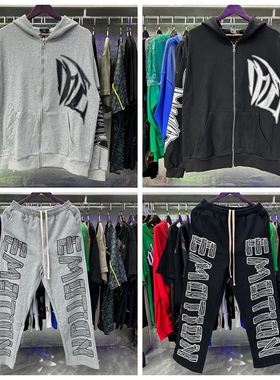 MIXED EMOTION复古磨破高街嘻哈毛圈开衫连帽卫衣直筒长裤男女秋