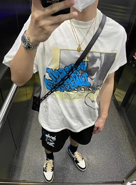 正确版Travis Scott联名闪电短袖美式高街纯棉百搭夏季圆领vtgT恤