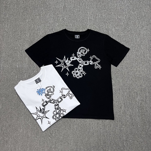 ADWYSD锁链印花太阳花美式高街宽松男女短袖情侣T恤夏季潮牌休闲